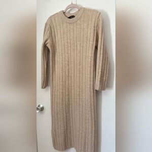 MANGO Cozy Tan Ribbed Midi Sweater Dress